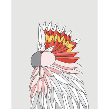 A print of an illustrated pink cockatoo by Eggpicnic.