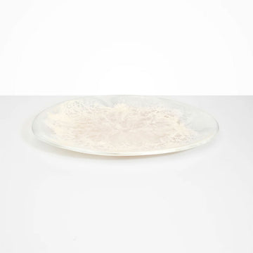 A large round platter in cream resin.