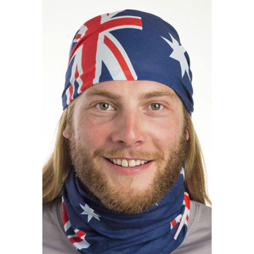 A tubular fabric printed with the Australian flag.