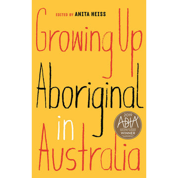 Book cover of 'Growing Up Aboriginal in Australia' with a yellow background and text.