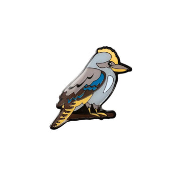 A hat badge shaped like a kookaburra.