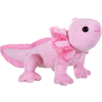 A soft toy shaped like an axolotl in pink.