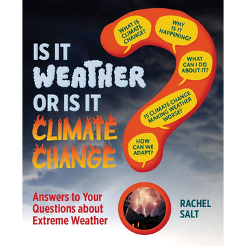 'Is it Weather or is it Climate Change?' book cover featuring a question mark with questions inside it.