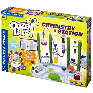 A box titled 'Ooze Labs Chemistry Station' with a photo of the chemistry lab inside with beakers and test tubes.