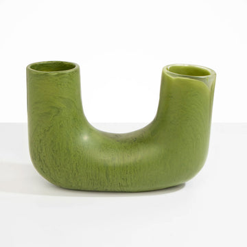 A U shaped vase in olive green resin.