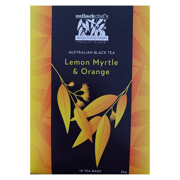 A box titled 'Australian Black Tea Lemon Myrtle and Orange' with an illustration of orange leaves.