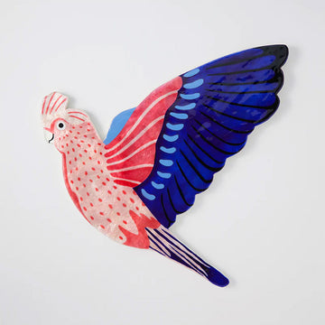 Wall art shaped like a galah with its wings open.