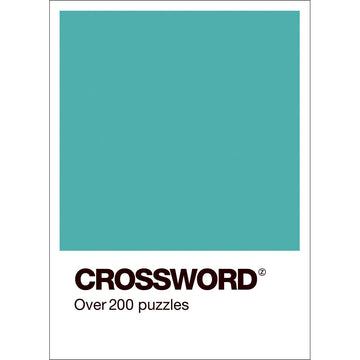 'Crossword' book cover featuring a large blue green square with the titled and 'Over 200 puzzles' written under the square.