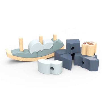 A stacking toy in the shape of a whale.