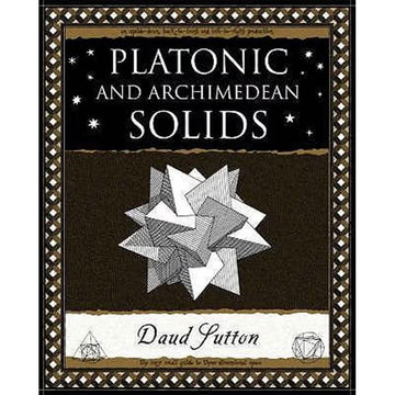 'Platonic and Archimedean Solids' book cover featuring a black and white illustration of star shaped wood block.