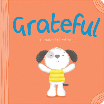 'Grateful' book cover featuring an illustration of a dog standing and holding its arms upward.