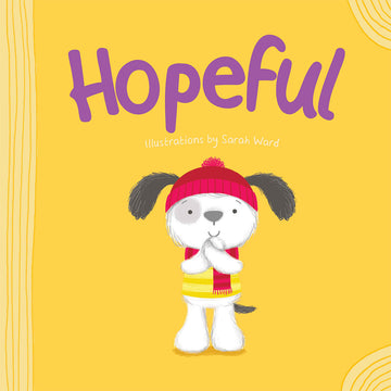 'Hopeful' book cover featuring an illustration of a dog standing and holding its hands together.
