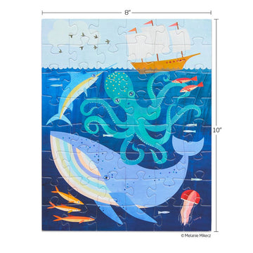 A packet titled 'Puzzle Snax' with an illustration of sea animals underwater and puzzle pieces coming out of the packet.