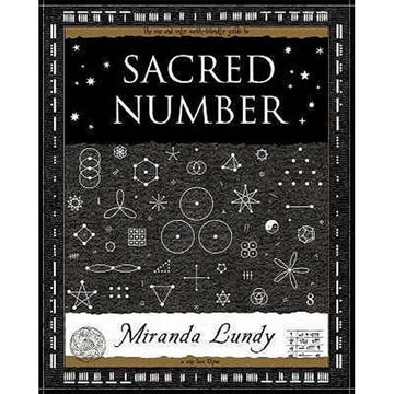 'Sacred Number' book cover featuring white lines drawings of objects representing numbers.