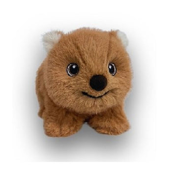 Plush toy resembling a wombat on a light gray background.