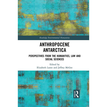 'Anthropocene Antarctica' book cover featuring a blue and gold abstract pattern.