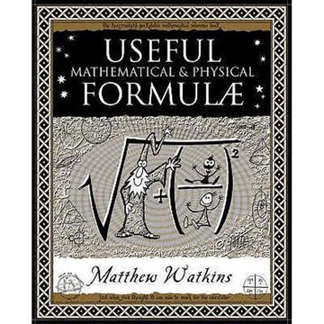 'Useful Mathematical & Physical Formula' book cover featuring an illustration of a formula with a wizard and two kids drawn inside the formula.