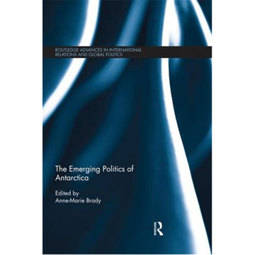 'The Emerging Politics of Antarctica' book cover featuring the title over a blue background.
