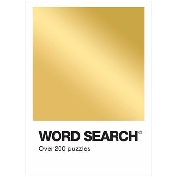'Word Search' book cover featuring a gold gradient square with the title and 'Over 200 puzzles' written under the square.