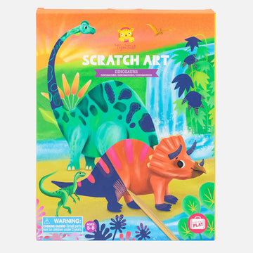 A box titled 'Scratch Art' with illustrations of dinosaurs with a waterfall behind.