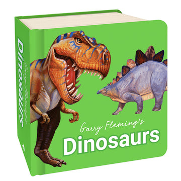 'Dinosaurs' book cover featuring an illustration of two different dinosaurs on a green background.