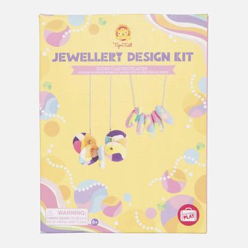 A yellow box titled 'Jewellery Design Kit' with a photo of two necklaces with colourful clay beads hanging off them.