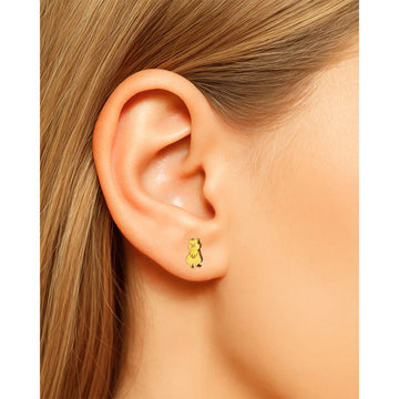 A pair of quokka shaped gold stud earrings.