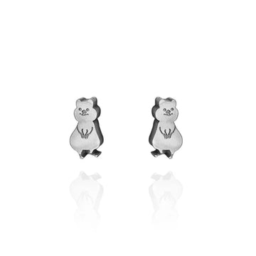 A pair of silver quokka shaped stud earrings.