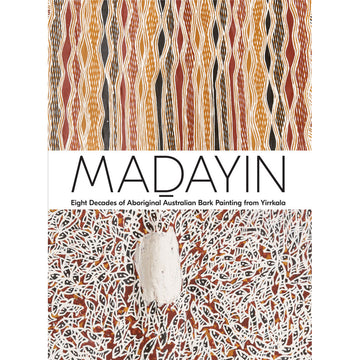 'Madayin' book cover featuring two Indigenous artworks on the top and bottom of the cover.
