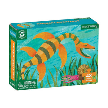 A puzzle box featuring an illustration of an orange rhomaleosaurus.