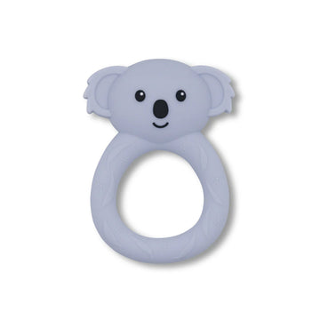 A koala shaped teething toy in light blue.