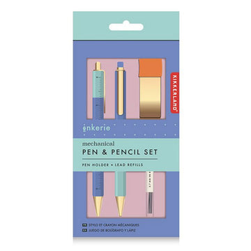 An image of a pen and pencil set in packaging.