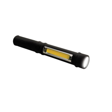 A black torch with a clear section showing yellow inside.