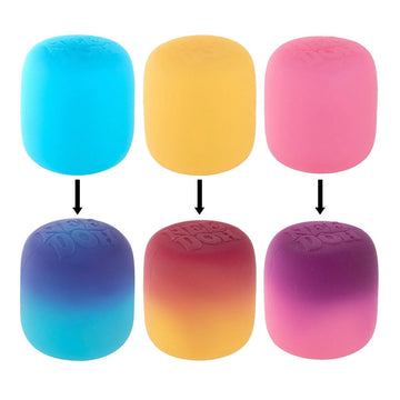 A box with a clear window showing a blue stress toy inside. The box is titled 'Nee Doh Mello Mallo'.