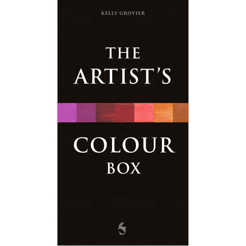 Book cover of 'The Artist's Colour Box' by Kelly Grovier with color swatches on a black background.