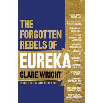 'The Forgotten Rebels of Eureka' book cover featuring a blue background with a textured gold stripe and star.