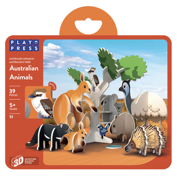 A box titled 'Australian Animals' with an image of Australian animals and a tree made from 3D cardboard cut outs.
