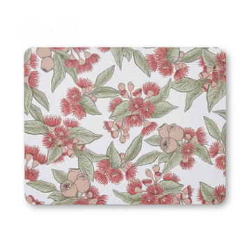 Floral patterned placemat on a white background.