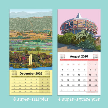 Front of a calendar titled 'The Wonderful World of Canberra 2026' with an illustration of the war memorial.