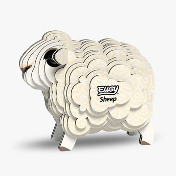Sheep-shaped cardboard model with EUGY logo on a white background.
