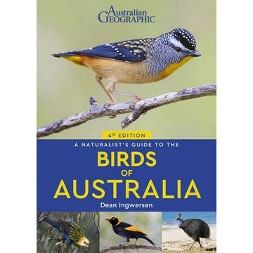 'A Naturalist's Guide to the Birds of Australia' book cover featuring four close up photos of different birds.