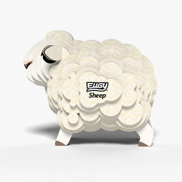 Sheep-shaped cardboard model with EUGY logo on a white background.