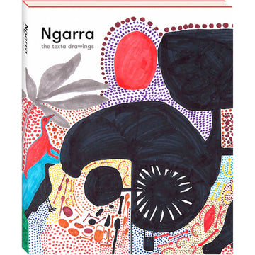 'Ngarra The Texta Drawings' book cover featuring colourful artwork made using a texta.