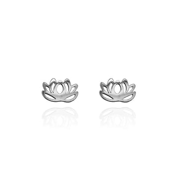 A pair of silver lotus flower shaped stud earrings.