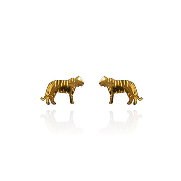 A pair of gold stud earrings shaped like tigers.