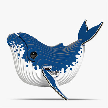 Blue whale-shaped model with a visible brand logo on a white background.