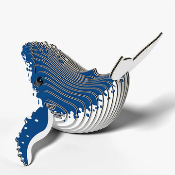 Blue whale-shaped model with a visible brand logo on a white background.
