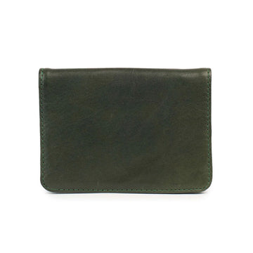 Green leather wallet on a white background.