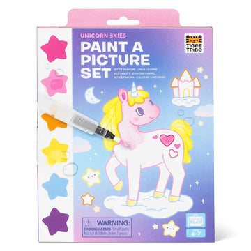 Unicorn-themed paint a picture set packaging with a unicorn illustration on a white background.