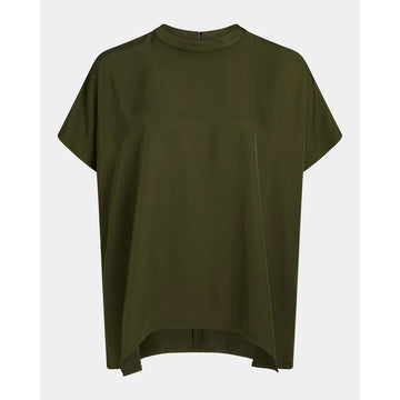 Olive green t-shirt on a white background.